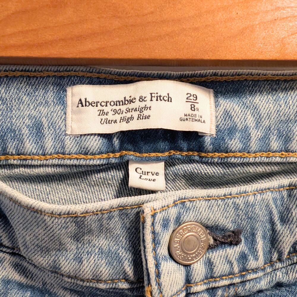 ABERCROMBIE & FITCH The 90s Straight High Rise Curve Love Blue Jeans 29 R NWOT - Picture 4 of 5